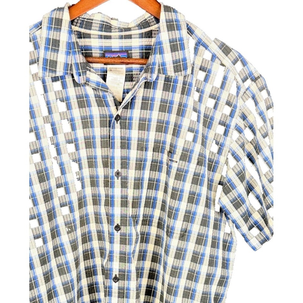 Patagonia Organic Cotton Polyester Blend‎ Plaid Short Sleeve Trail Shirt XL
